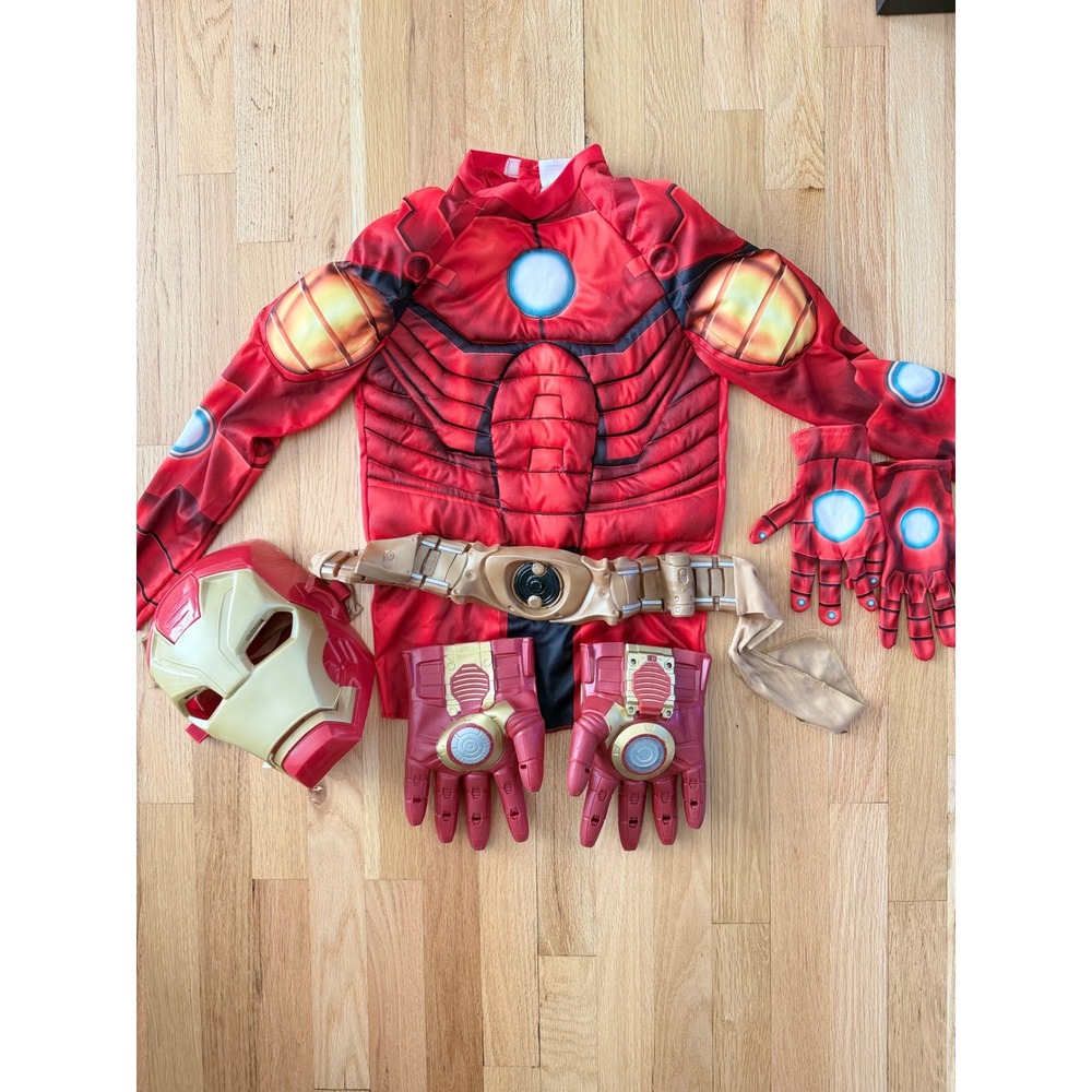 Marvel Iron Man Kids Costume Muscle Top Mask Belt Gauntlets Set Size M 8